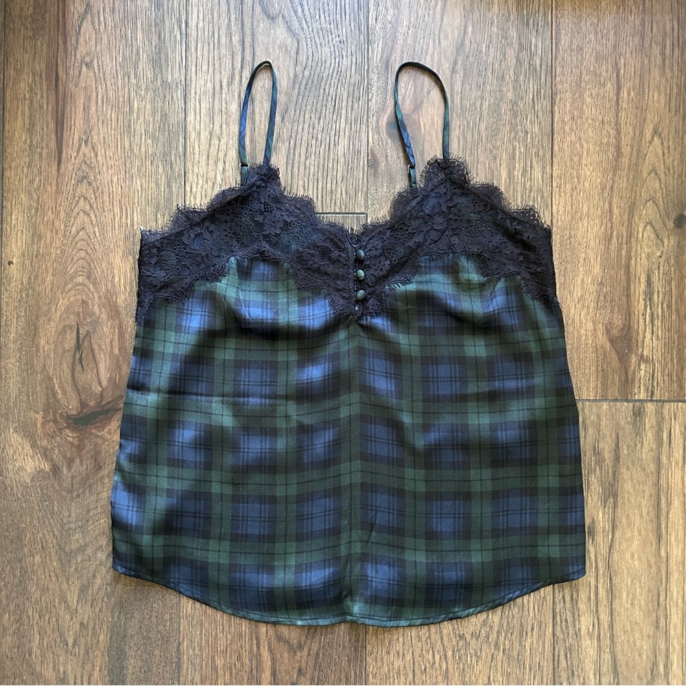 Abercrombie & Fitch Green Plaid Lace Cami